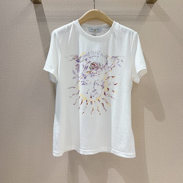 プレゼント最適ディオール 太陽 ロゴ入り コットン Tシャツ パロディ 2色 deh60126